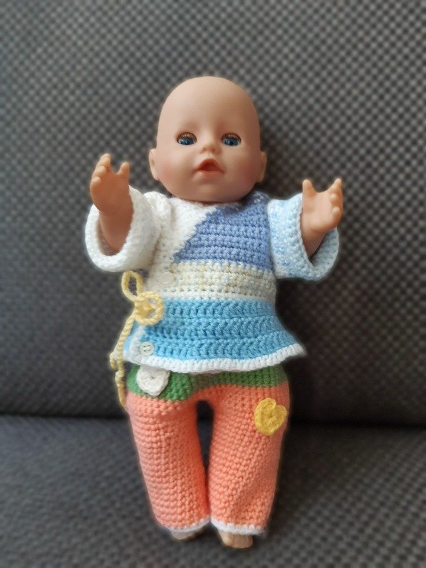 Puppenkleidung 40 cm häkeln Wickeltop Hose Hut