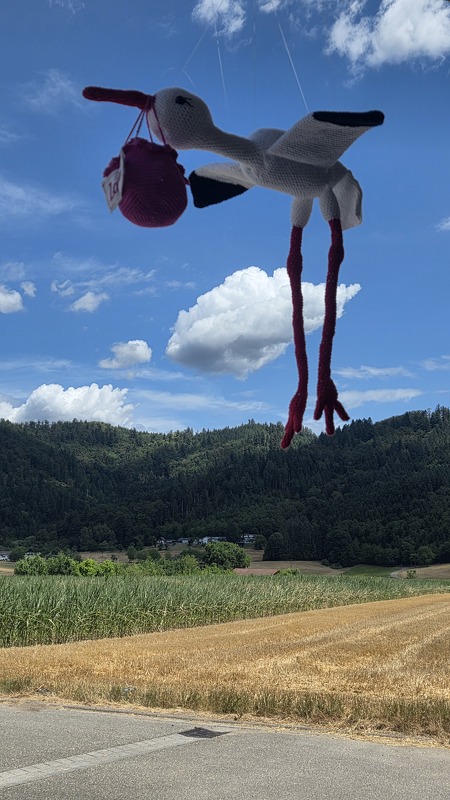 Storch mit Baby im Körbchen- Häkelanleitung Amigurumi von Wolldiamant