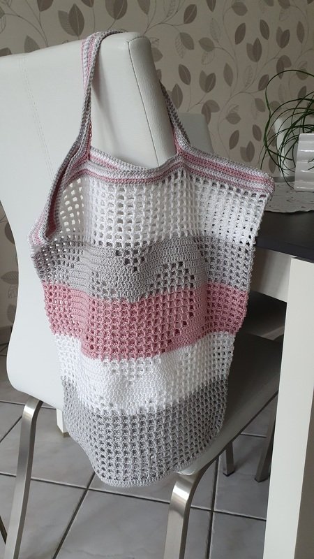 Einkaufsnetz Tasche Beutel mit Herz - Häkelanleitung
