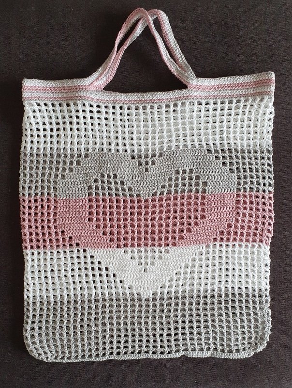 Einkaufsnetz Tasche Beutel mit Herz - Häkelanleitung