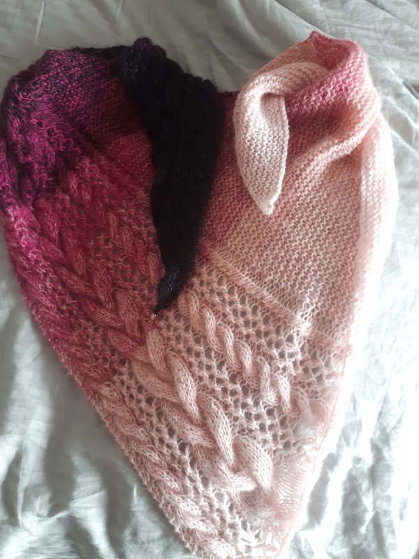 Knitting Pattern Triangle Shawl with Cable and Lace Pattern – Large Winter