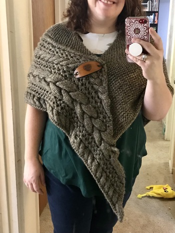The thick yarn I chose and my natural tight tension ended up making a much more dense fabric than I expected but it's beautiful and very warm!