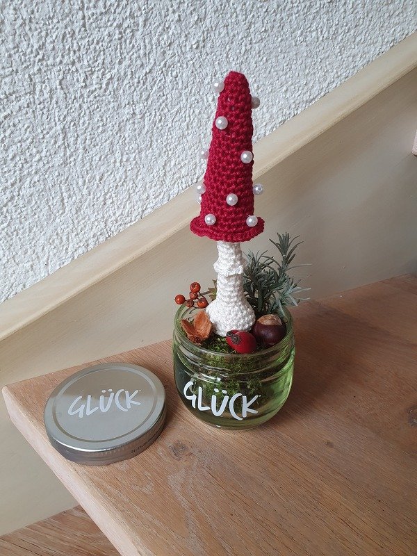 Mini Pilze 3er Set mit 2 Schnecken zu Muttertag Glücksbringer Herbstdeko