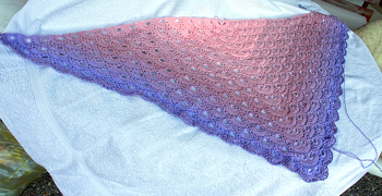 Das Tuch ging Dank der tollen Anleitung sehr fein zum Häkeln. Es wurde ein Hochtzeitsgeschenk für meine Nichte (in ihren Lieblingsfarben).