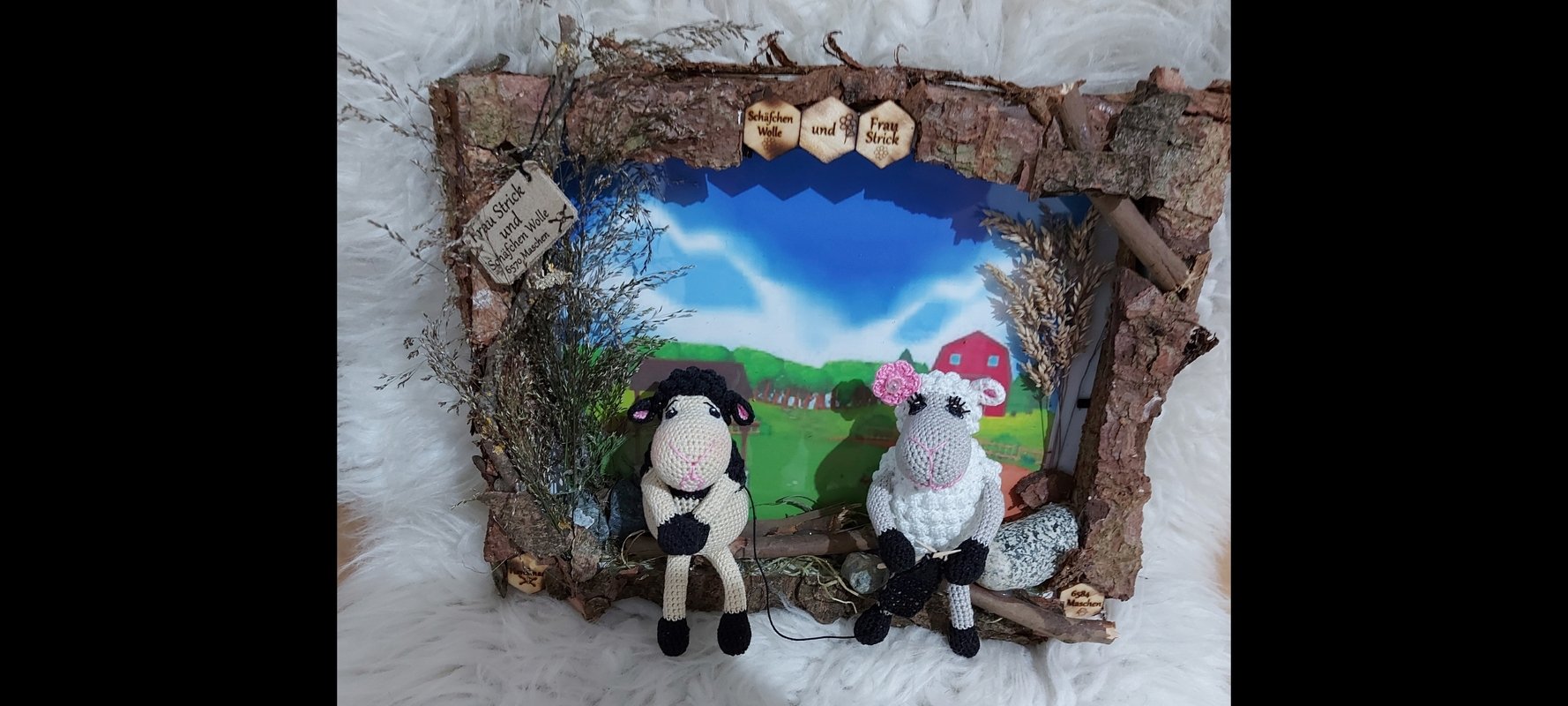 Osterdeko kleine Kantenhocker Schafe "Frau Strick und Schäfchen Wolle"