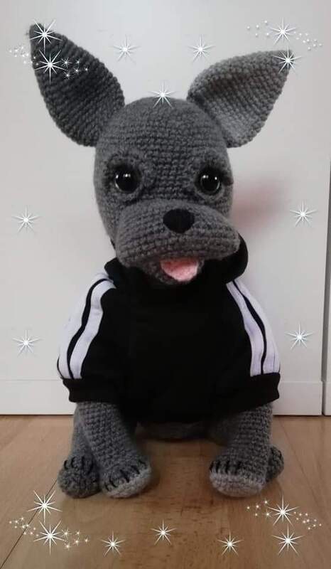 Häkelanleitung für Gabis französische Bulldogge Filou, ca. 45 cm groß