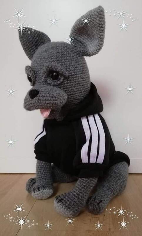 Häkelanleitung für Gabis französische Bulldogge Filou, ca. 45 cm groß