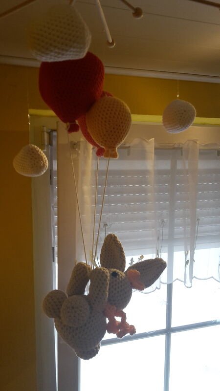 Häkelanleitung Babymobile &quot;Dream&quot; mit Hase, Ballons und Wolken