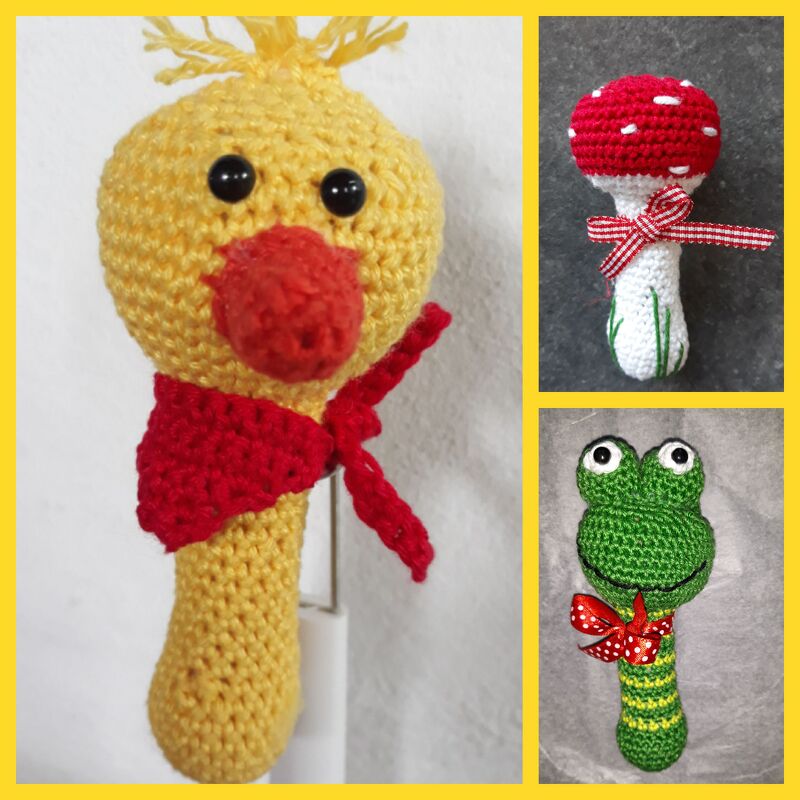 Häkelanleitung Rassel - 8 Motive - Babyspielzeug