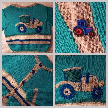 Ich fand es nicht leicht, diese Jacke zu stricken. Es hat so lange gedauert, dass ich schon dachte, sie wird dem Kleinen gar nicht mehr passen. Doch es ist alles gut gegangen und er hat sich total gefreut.