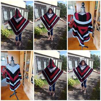 Ich habe den Poncho mehrfarbig nach gearbeitet in Nadelstärke 5  ging sehr gut von der Hand.(Meine Arbeit und Bild)
