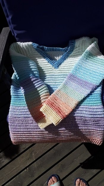ich hab es geschafft, der Pullover ist fertig.
Vielen Dank für die AL, ging super.