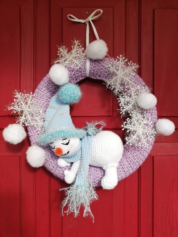 Häkelanleitung - Türkranz - Schneemann im Winterschlaf