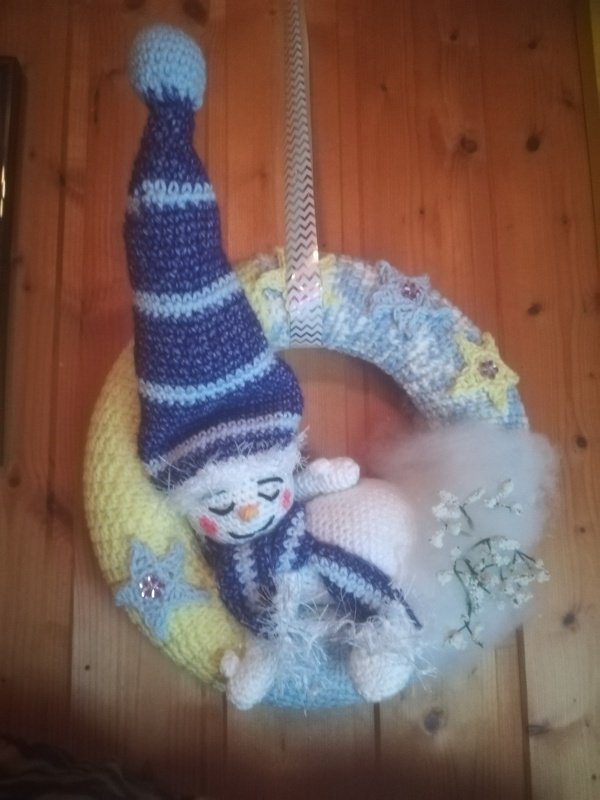 Häkelanleitung - Türkranz - Schneemann im Winterschlaf