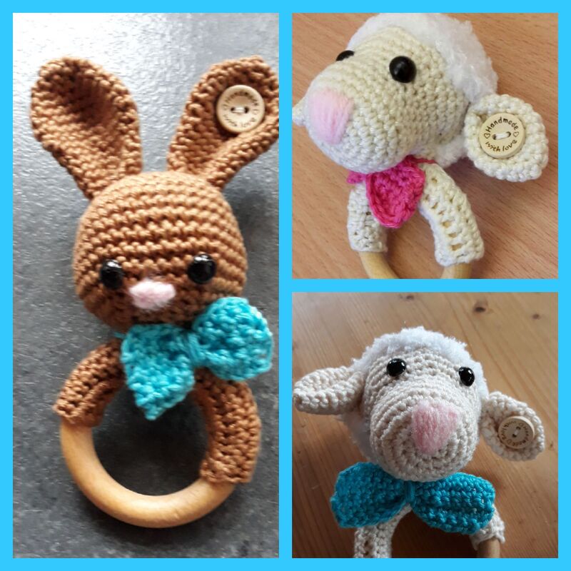 Häkelanleitung Babyrassel Sparset Hase Küken Schäfchen