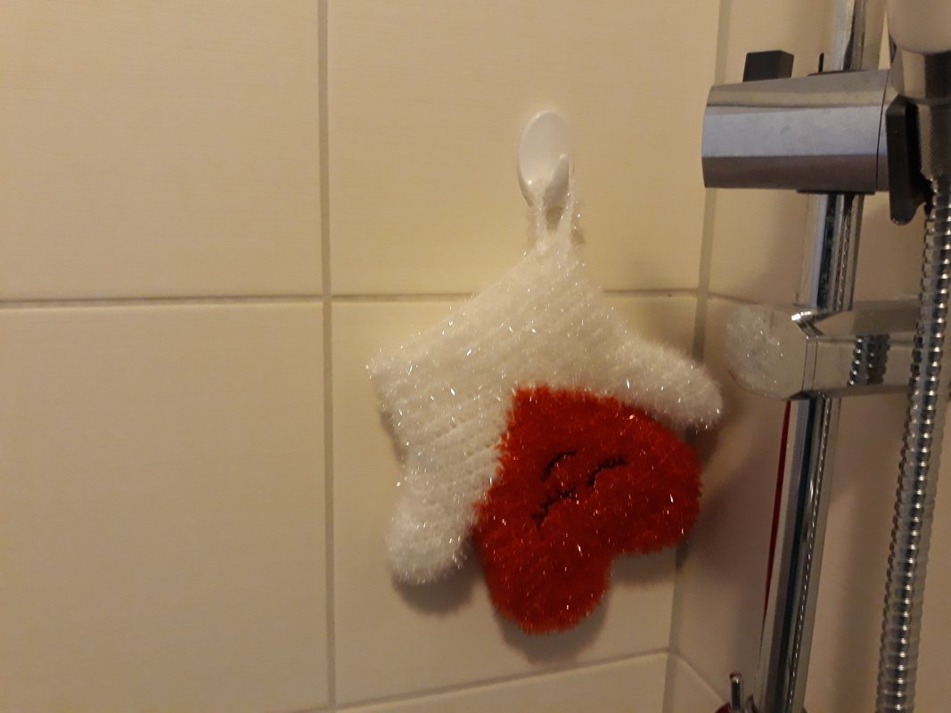 Dusch- Handschuh Herz, gehäkelt von Dadade