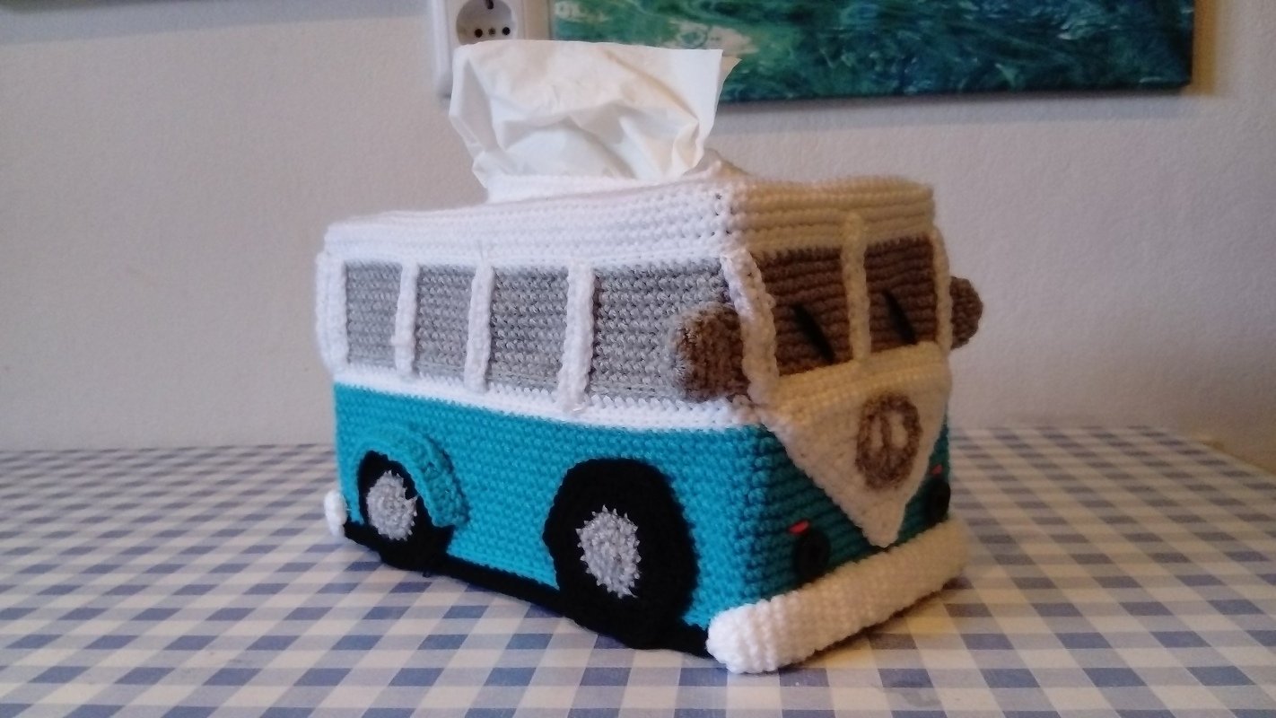Taschentücher Box Hülle Häkelanleitung Vintage Bus