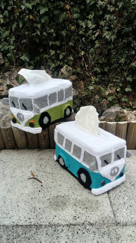 Taschentücher Box Hülle Häkelanleitung Vintage Bus