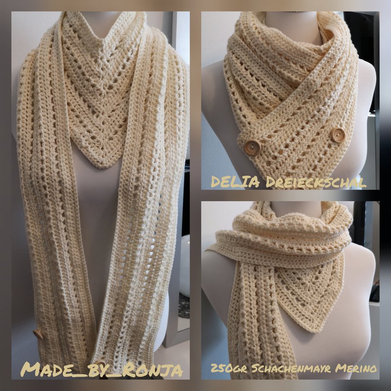 - DELIA - Dreieckschal häkeln für Kleinkinder bis Erwachsene, Schal alle Größen mit Größentabelle, Häkelschal, Loop, Wickelschal, Knopfschal