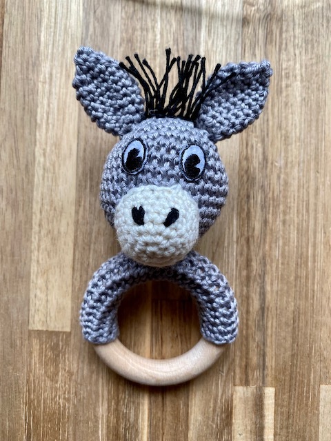 Crochet Pattern Donkey Rattle, crochet Babyrattle