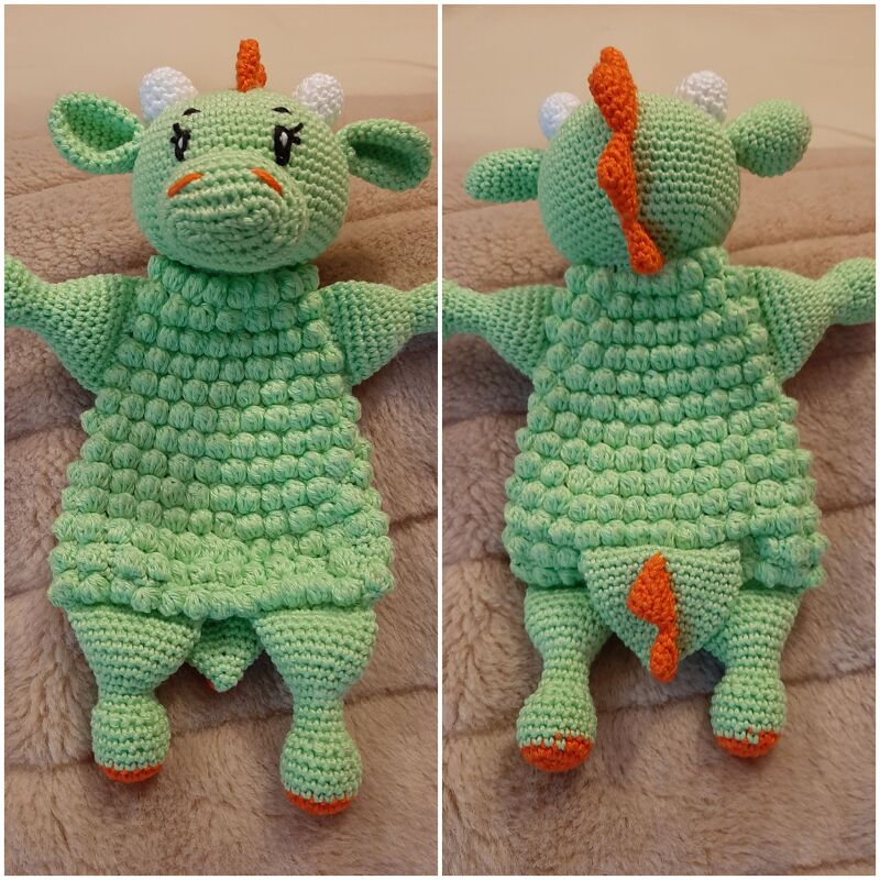 Häkelanleitung “Schmusetuch und Rassel DRACHEN”