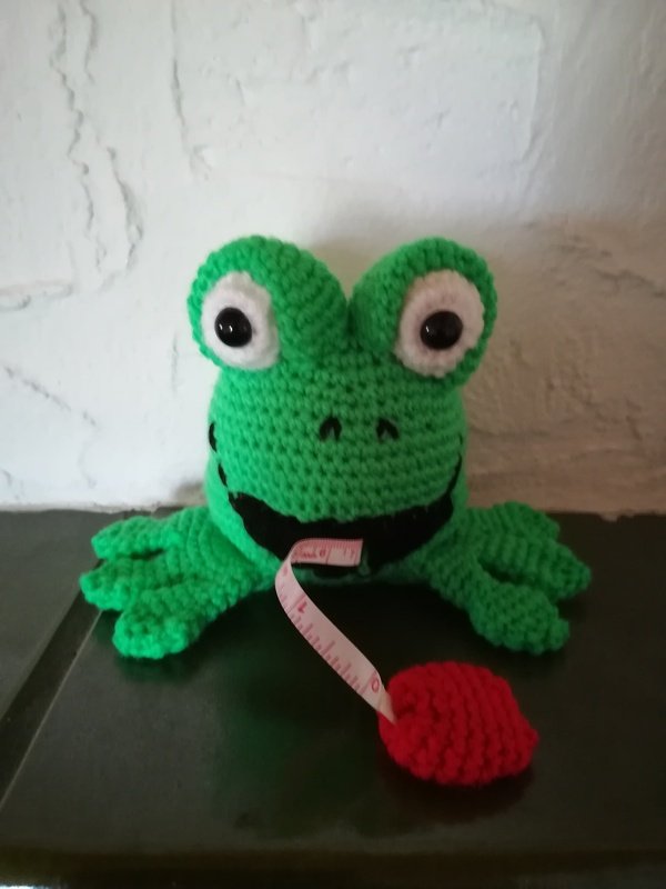 Rollmaßband mit Nadelkissen Frosch, gehäkelt von DaDaDe