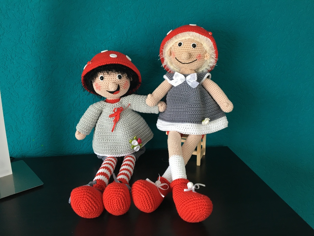 Häkelanleitung Finn, der freche Pilzbub und seine Freundin Finchen