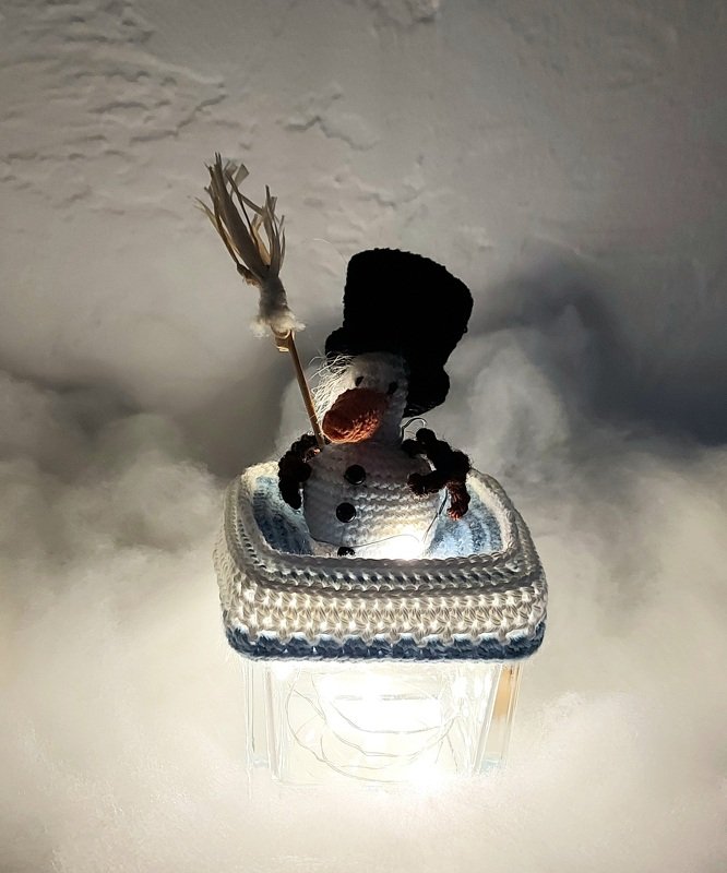 3tlg. Sparset Pinguin und Schneemann mit Schlapphut für Marmeladenglasbezug Winterdeko Bonbonglas