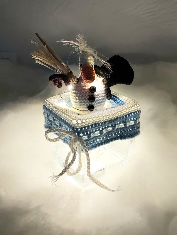 3tlg. Sparset Pinguin und Schneemann mit Schlapphut für Marmeladenglasbezug Winterdeko Bonbonglas