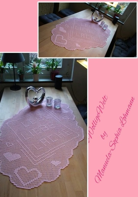 Häkeln / Tischdecke / &quot;LEBE LIEBE LACHE&quot;
