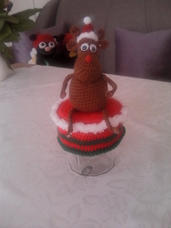 3er Set Nikolaus Elch Rentier Kantenhocker incl Deckelbezug Marmeladenglas