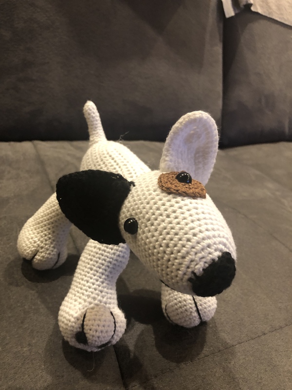 amigurumi dog bull terrier Jokie Joke, PDF crochet pattern animal tutorial bully egghead 6 inches tutorial file
