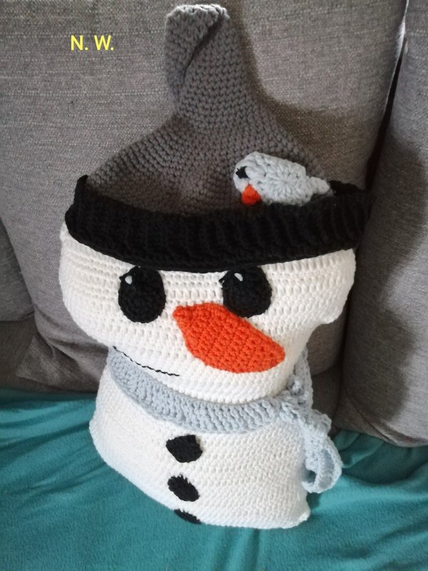 Dekokissen Schneemann XXL - Häkelanleitung