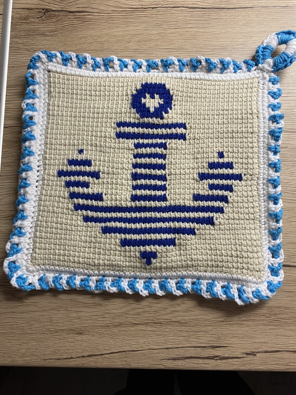 Sparset 4 Maritime Topflappen / tunesisch gehäkelt