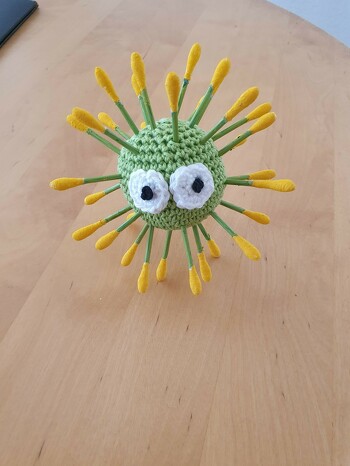 Hatte diesen kleinen Kerl auf dem Markt dabei,als Warnung,daß der Mundschutz getragen wird.
Kam gut an. Danke!