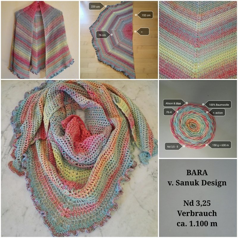 kostenlose Häkelanleitung einfaches und schnelles Mehrecktuch Bara