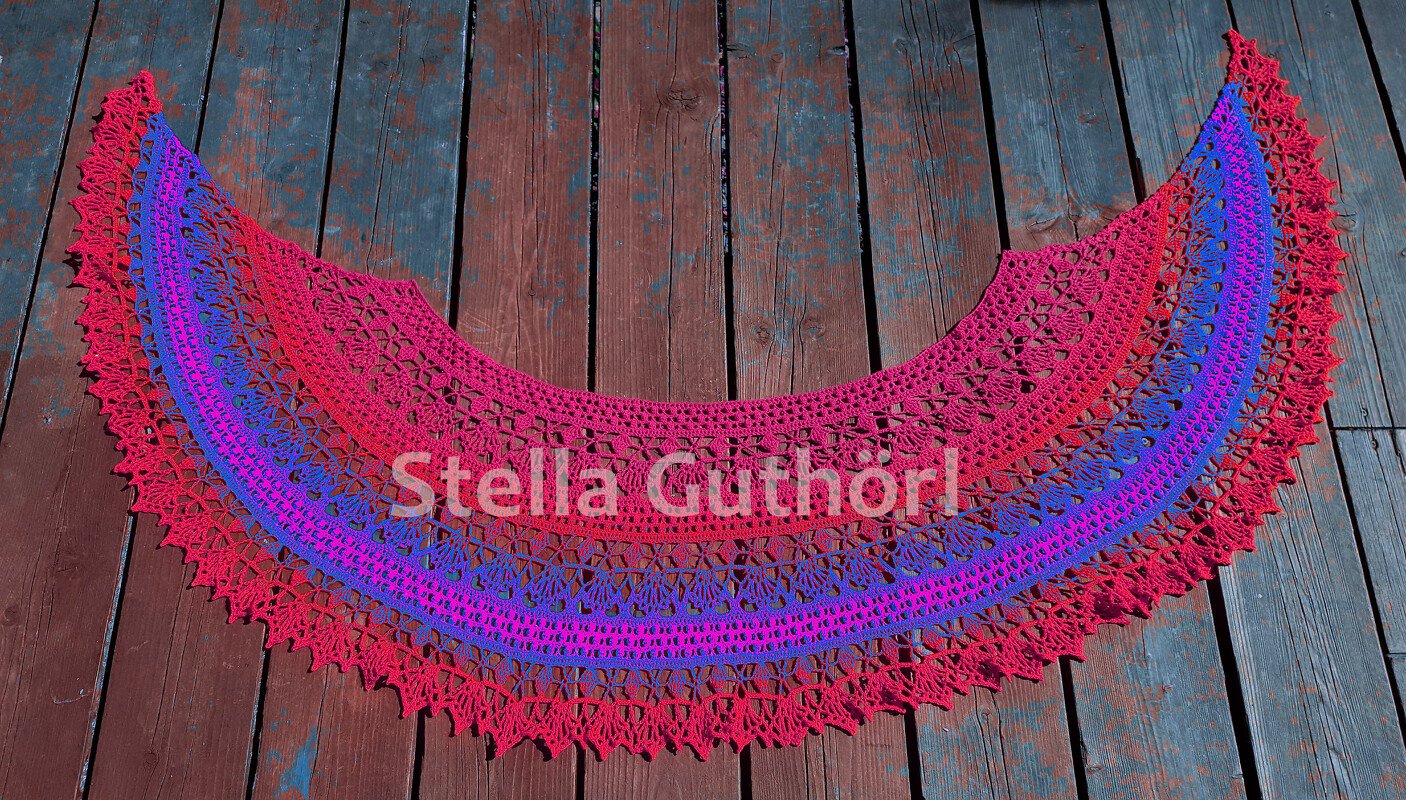 "Botswana" Crochet Shawl Crescent or Stole Bride Pattern