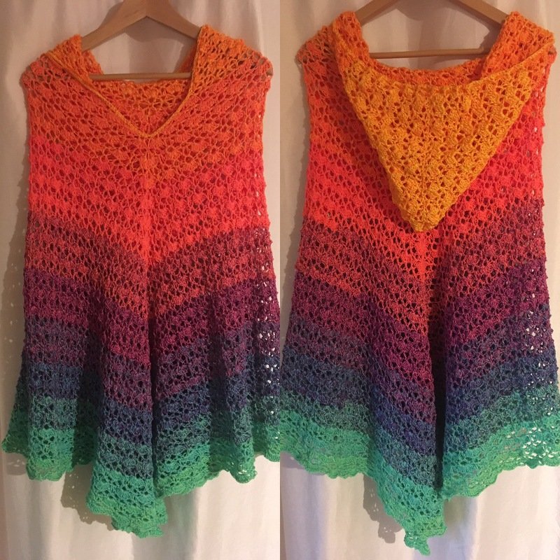 - MYRIA - Sommerponcho, Kapuzenponcho, Poncho häkeln, für alle Größen Kinder und Erwachsene