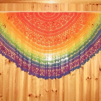 The pattern was meticulously correct and easy to follow, particularly in the diagram form. This shawl is made from Sultan Rainbow, from Hobbii.
