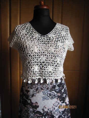 Das Top in Naturfarben passt zu vielem,vor allem auch sehr gut zu dem Kleid