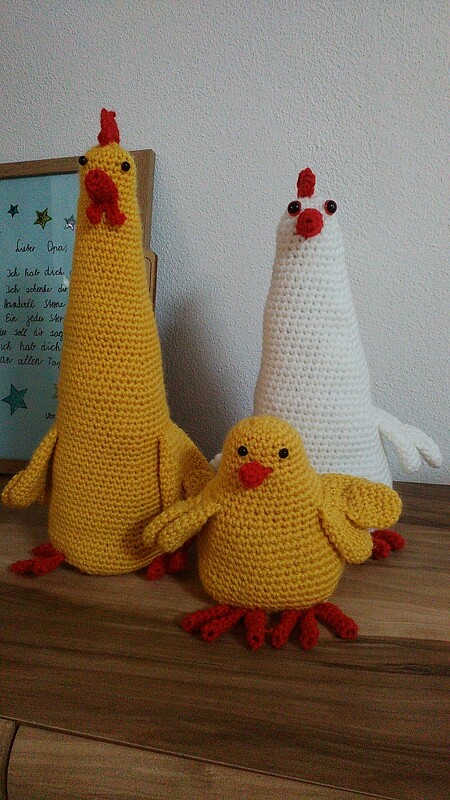 Hühner Trio - 3 Größen - Häkelanleitung