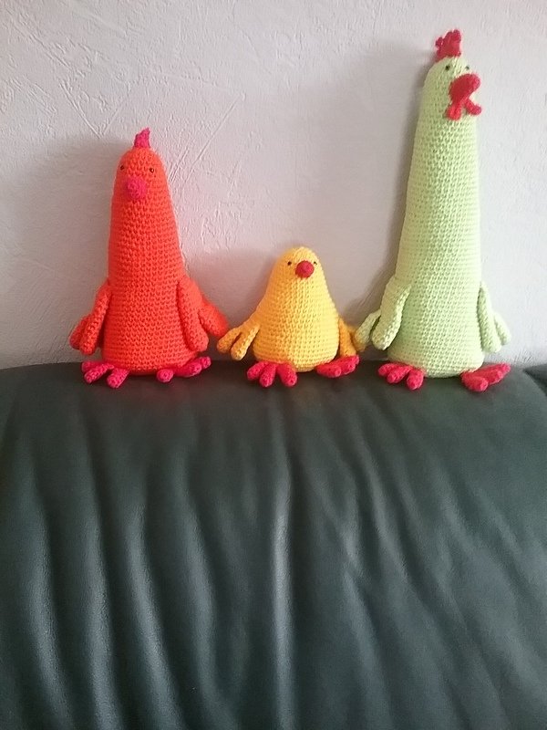 Hühner Trio - 3 Größen - Häkelanleitung