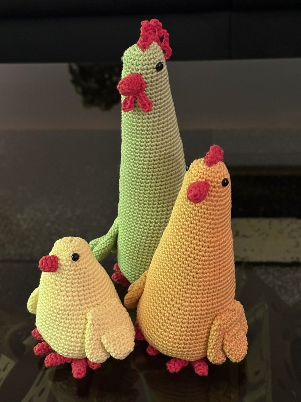 Hühner Trio - 3 Größen - Häkelanleitung