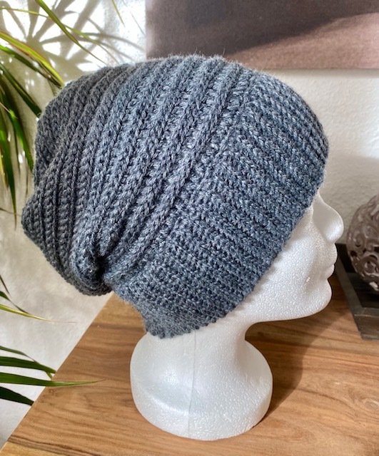 Beanie “Slouchy # 2”, (knitted look, all sizes)