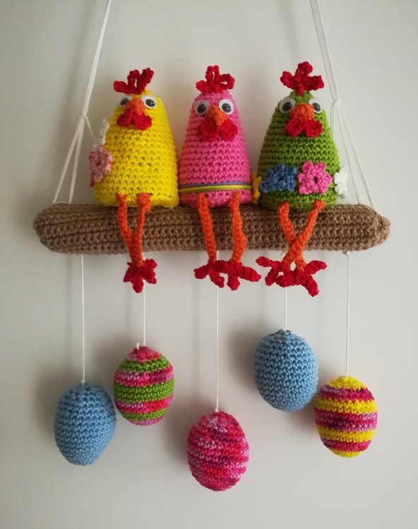 Edge stool and hanging decoration the chickens on the perch
