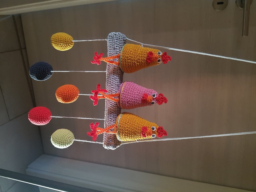 Edge stool and hanging decoration the chickens on the perch