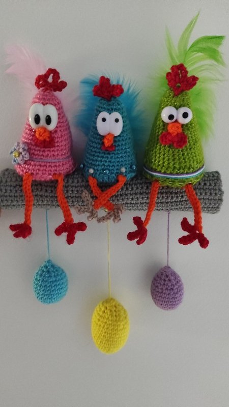 Edge stool and hanging decoration the chickens on the perch