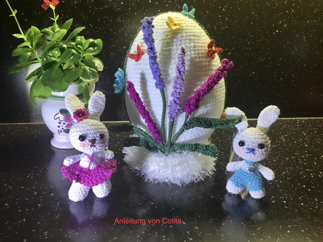 Osterei mit Lavendel und Hase Häkelanleitung Amigurumi