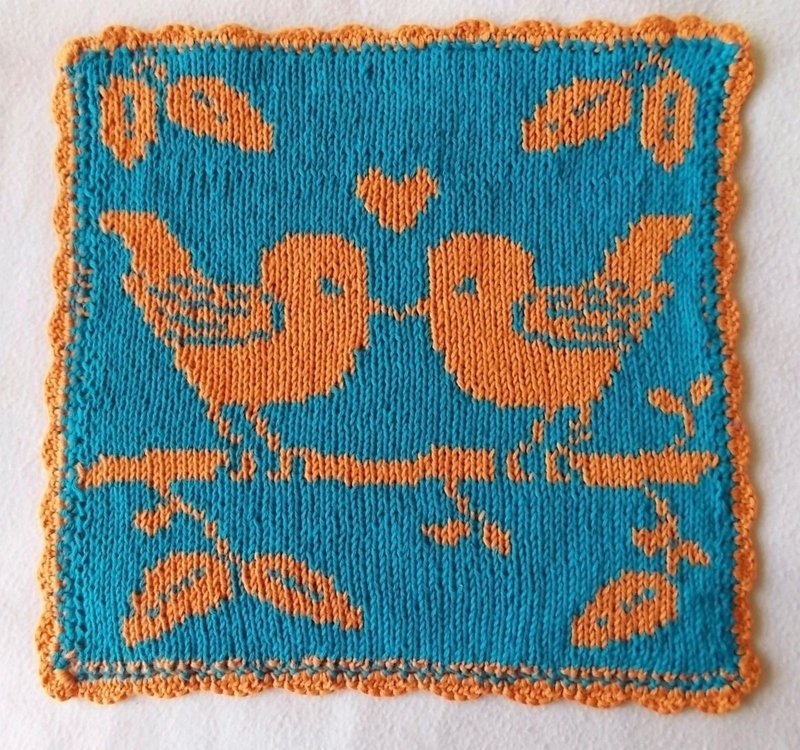 Double Knitting Pattern Dishcloth / Washcloth &quot;Love Birds&quot;