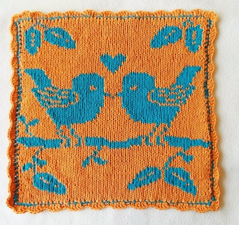 Double Knitting Pattern Dishcloth / Washcloth &quot;Love Birds&quot;